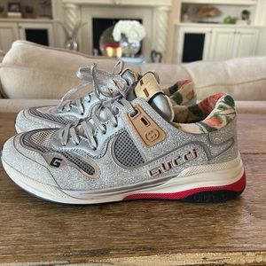 Gucci Silver Glitter Floral Sneaker